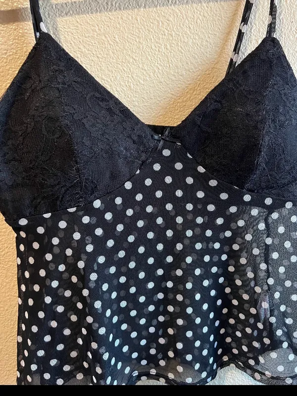 Good day projects‎ Black Polka Dot Lace femine dainty top size large - Image 4