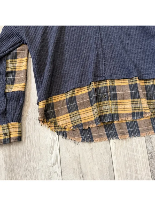 Oli & Hali Grunge Oversized Indie Sleeze Plaid Patchwork Thermal Blouse small - Image 5