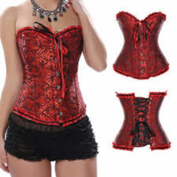 -443 Women's Red‎ Floral Strapless Lace Up Corset Bustier Valentine’s - Medium - Image 2