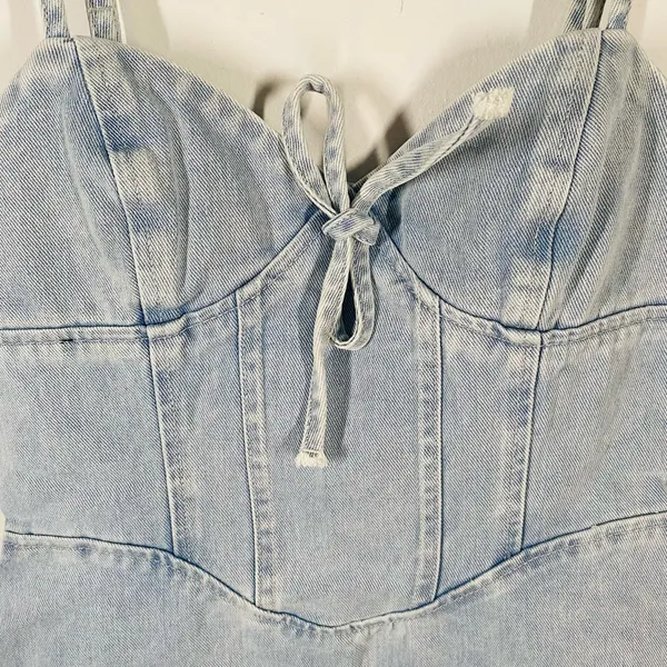 PrettyLittleThing denim mini dress with a sculpted corset-inspired fit - Image 2