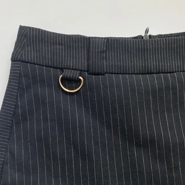 Princess Polly Black Everly Pinstripe‎ Skort Asymmetrical Wrap Front D-Ring 6 - Image 6