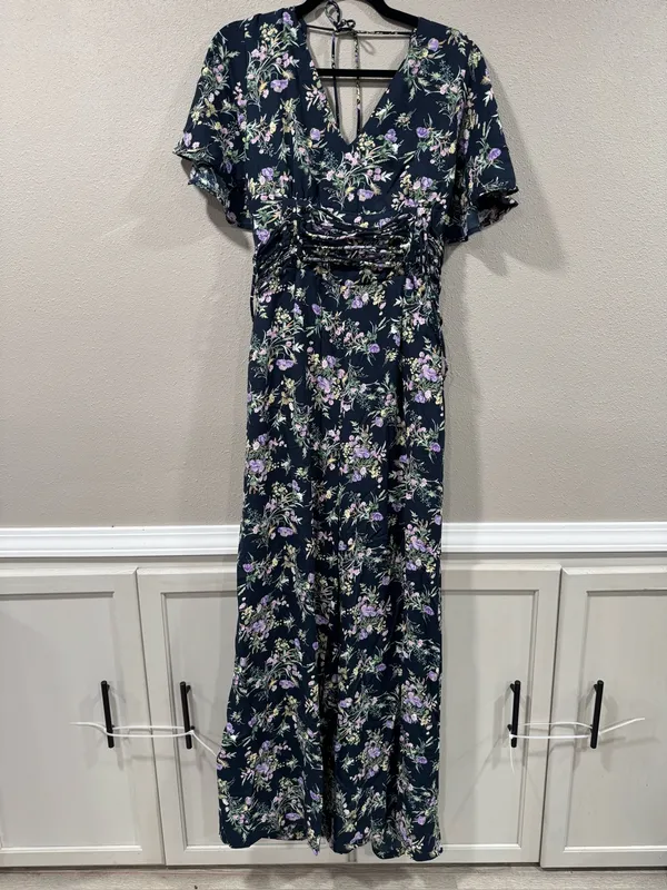 NWT Floral V-Neck Navy Jumpsuit with Lavender Blooms - Image 2