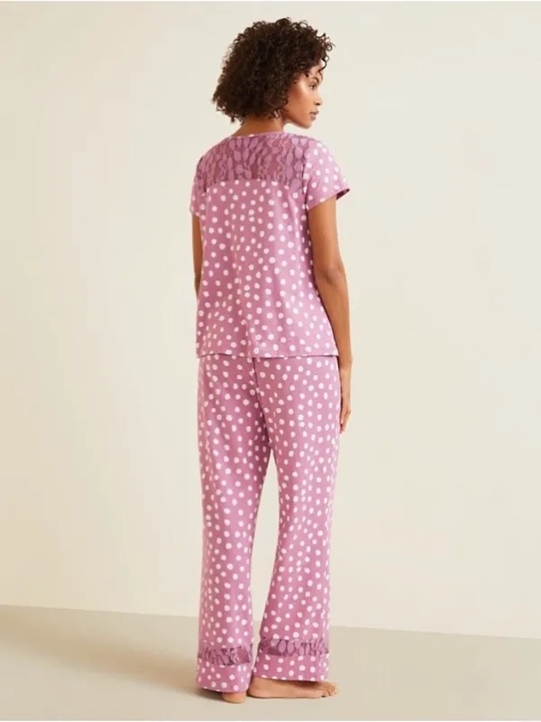 Garnet Hill Green Cotton Polka Dot Pajama Set Pink White Size Medium - Image 2