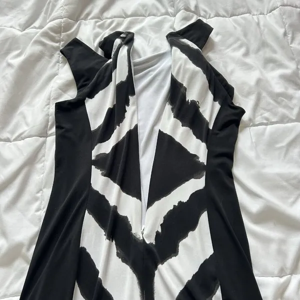 Cache Dress Womens 10 Black White Contrast Midi Sheath‎ Sleeveless Business Y2K - Image 9