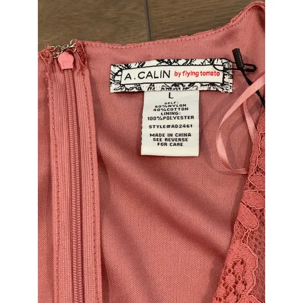 A Calin by Flying Tomato Lace Ruffle Puff Sleeve Dress Size L Mauve New With Tag - Image 6