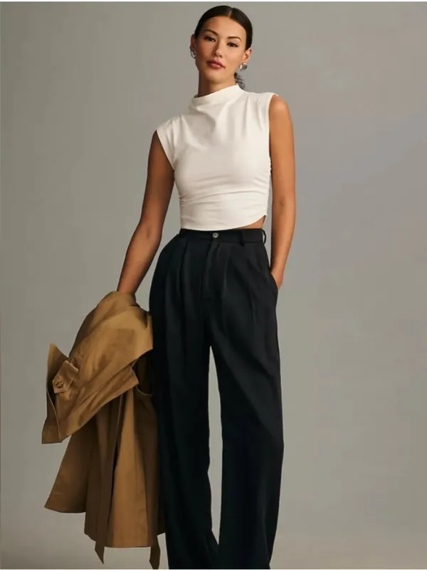 REFORMATION Lindy Ruched White High Neck Top - Image 2
