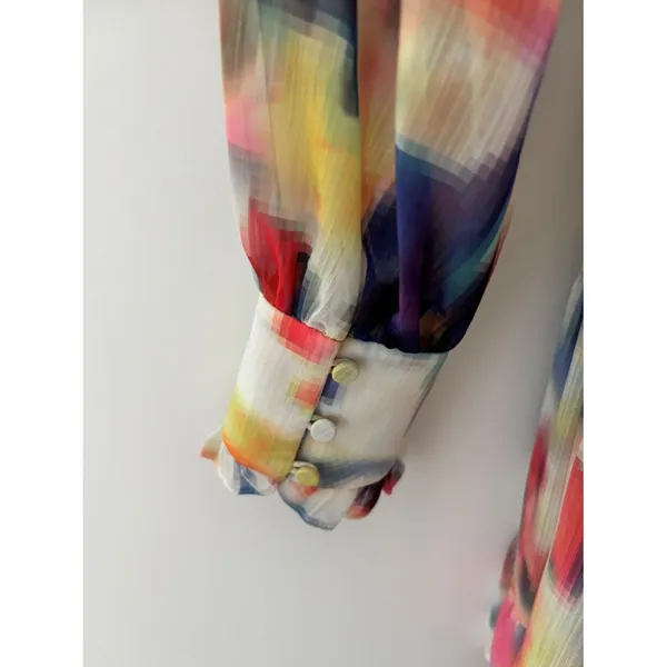 ALEXIS Leonie Mini Dress Abstract Print Long Sleeve Ruffle Tiered Belted Flowy S - Image 9