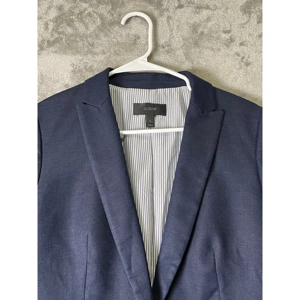 J.Crew Parke Blazer Stretch Linen Navy Blue One Button Career Preppy Size 2 - Image 2