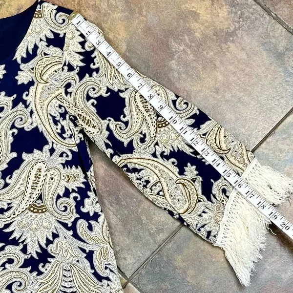 Entro Women’s Paisley Crewneck Long Sleeve Fringe Dress Small - Image 7