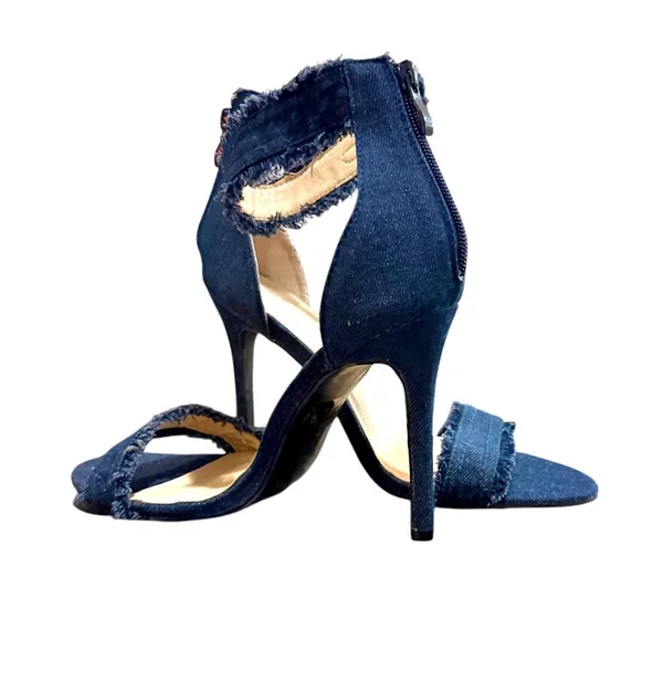Forever Women’s Delicate 18 Frayed Blue Denim Open Toe High Heel Sandals - Image 12