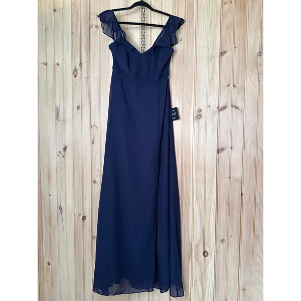 NWT Lulus Lulus Sweetest Entrance Navy Blue Ruffled Tie-Back Maxi Dress Gala L - Image 2