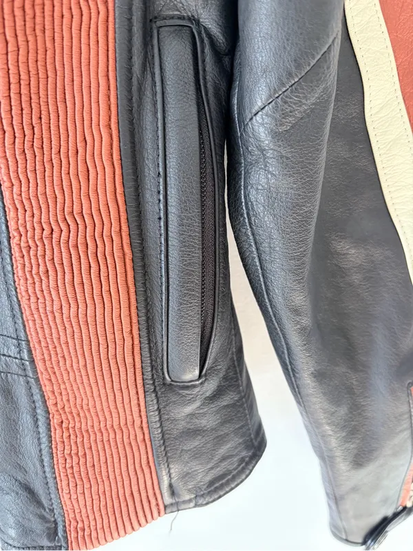 Harley Davidson Vintage Cruiser Leather Jacket size XS Black Cream Orange - Image 10