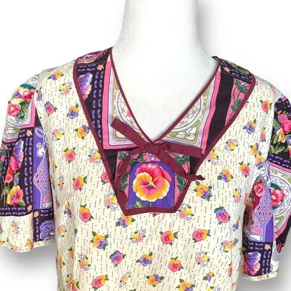Vintage Handmade Square Dancing Skirt Set Purple Pansy Floral Printed Midi‎ - Image 9