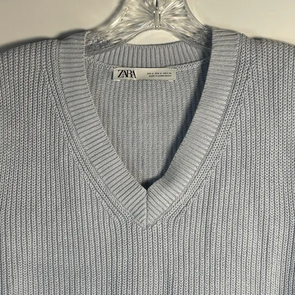 Zara Womens Small‎ Light Blue Ribbed Knit V-Neck Sleeveless Sweater Vest Top - Image 3