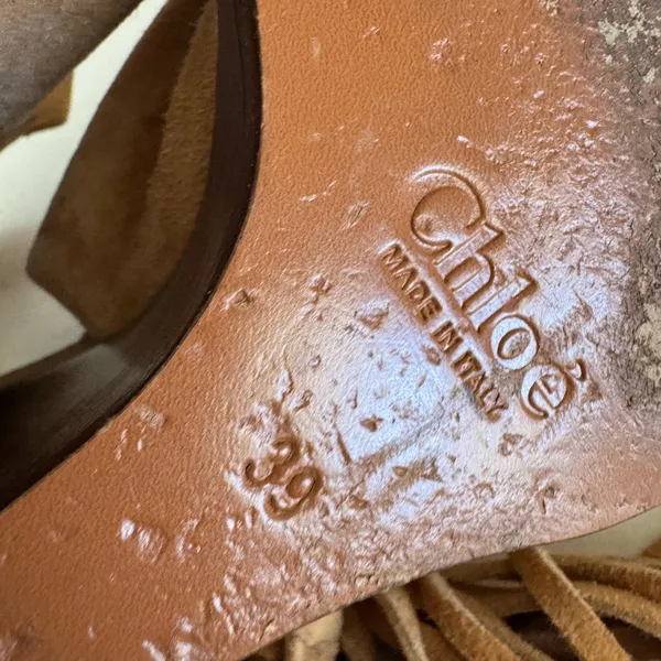 Chloé suede tan fringe tie wedges size 39 (their US‎ 8.5) - Image 15
