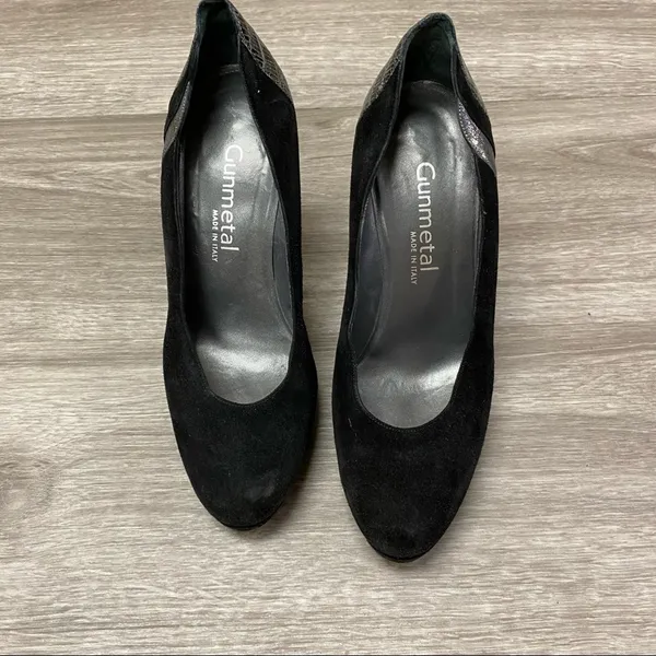 Gunmetal Black Suede Leather Platform Stiletto Pumps Italy 37 - Image 6