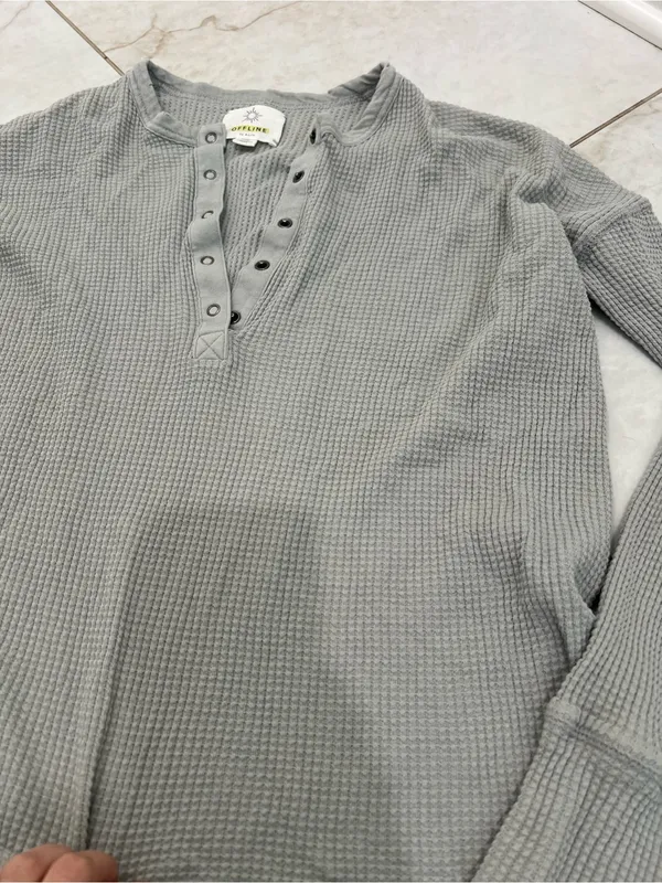 Offline by Aerie Green Wow! Waffle Henley T-Shirt Size Small - Image 3