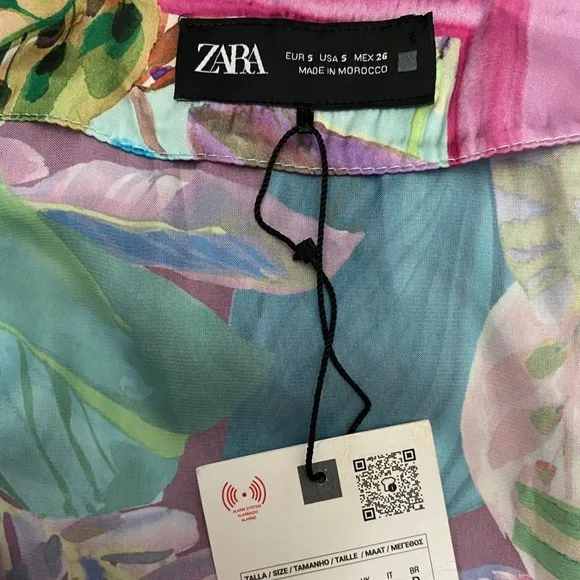 ZARA Multicolor Satin Effect Tropical Scarf Print V- Neck Midi Dress - S‎ NWT - Image 13