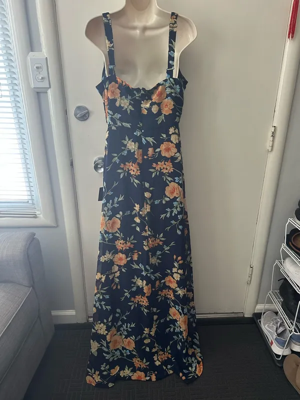 Lulu's Navy Floral Square-Neck Maxi Dress with Thigh Slit - Image 5