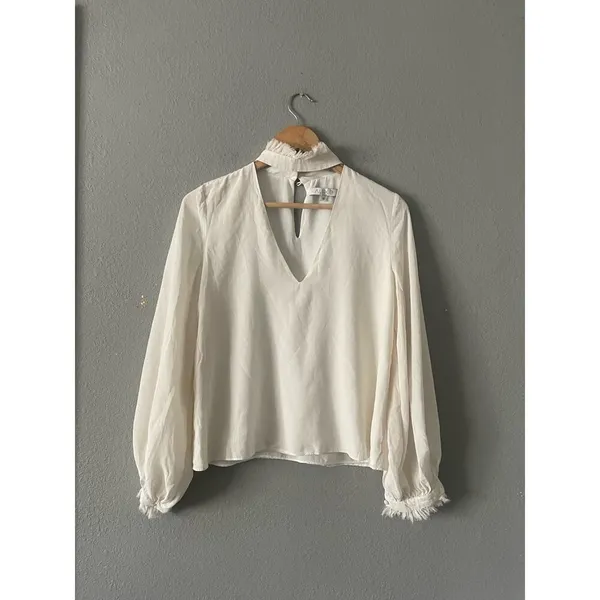 ALEXIS "KLEIN" WHITE SILK RUFFLE CHOKER BLOUSE TOP - Image 3