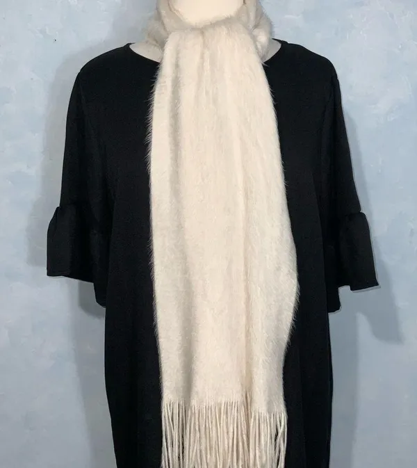 Cejon Cream Faux Fur Fuzzy Super Soft Fringe Winter Scarf 9x36 - Image 6