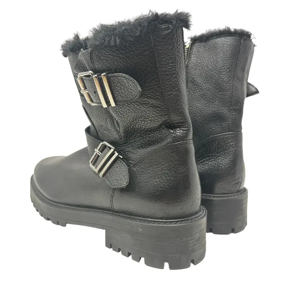 Zara Moto Ankle Boots Leather‎ Buckle Shearling Lined Black Size 40 US 9 - Image 7