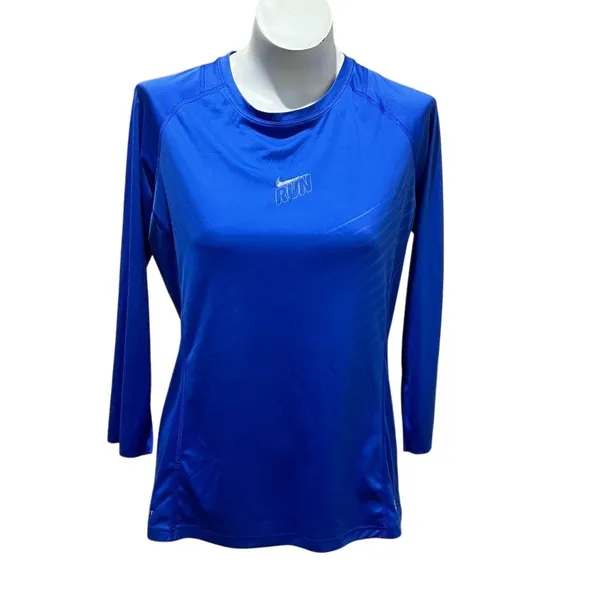 Nike Women's Long Sleeve Running Top Blue Size L Dri-Fit Activewear - Image 3