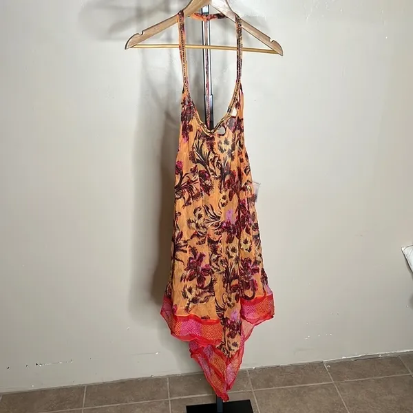 NWOT Intimately Free People Orange Floral Sheer Chemise Slip Dress Boho Sz Large - Image 2