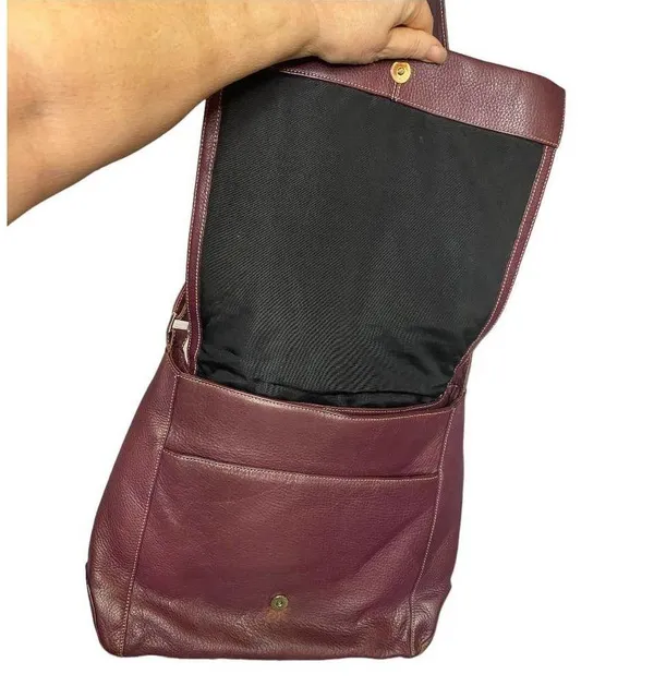 Levenger Shoulder Bag Large Medium Maroon Burgundy Fold Over Chic Purse Saddle - Image 6
