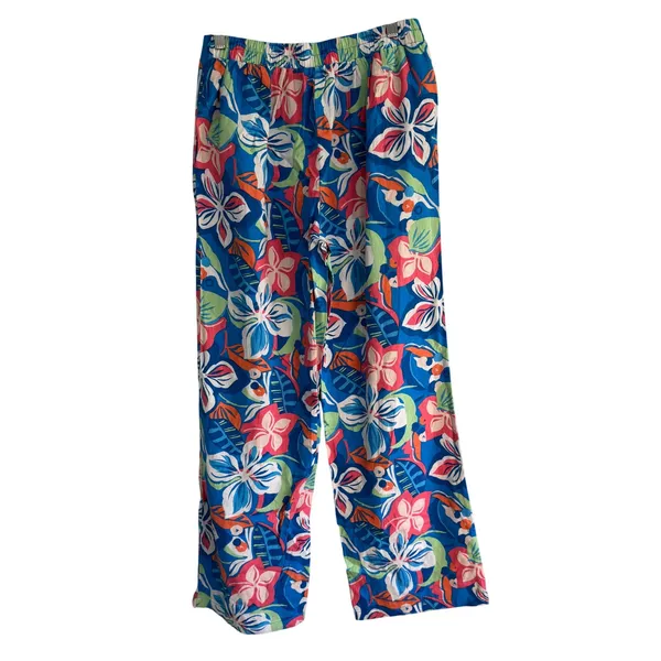 Sincerely Jules Tropical Floral Linen Blend‎ Wide Leg Pants Blue Pink Medium NWT - Image 2