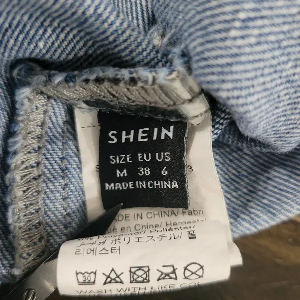 SHEIN Blue Denim Mini Dress Sleeveless Gold Button Womens Medium 6 - Image 8
