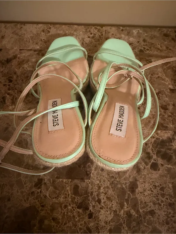 Steve Madden Mint Green Strappy ankle Lace-Up platform Heels - Image 5