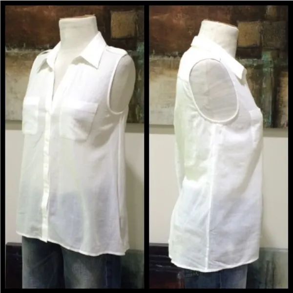 Joie White Cotton Gauze Collared Button Up Blouse Sz XS - Image 3