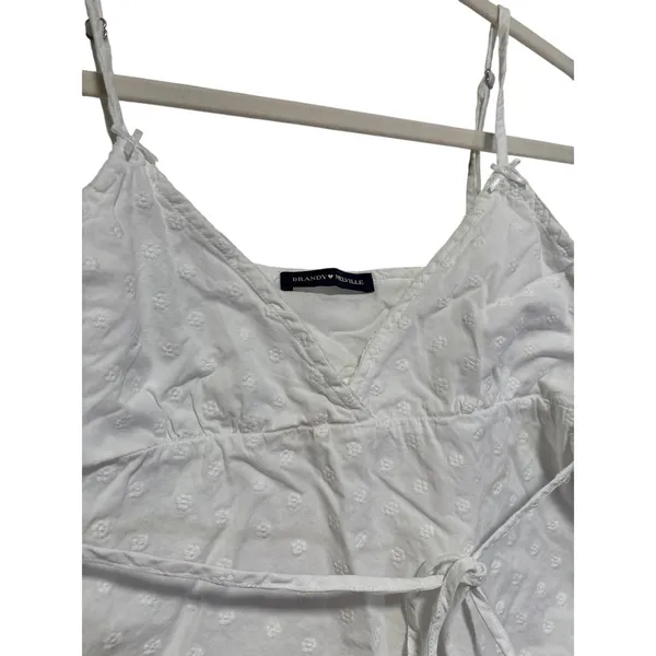 Brandy Melville White Embroidered Cotton Tank Top M - Image 3
