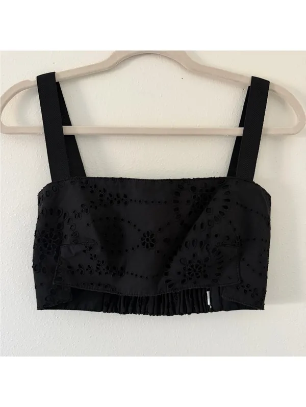 ZARA Whimsigoth Grunge Boho Embroidered Eyelet Open Back Crop top size small - Image 10