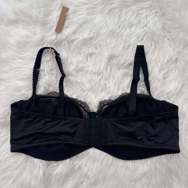 Skims Stretch Satin Lace Unlined Balconette Bra Onyx Size 44DD - Image 6