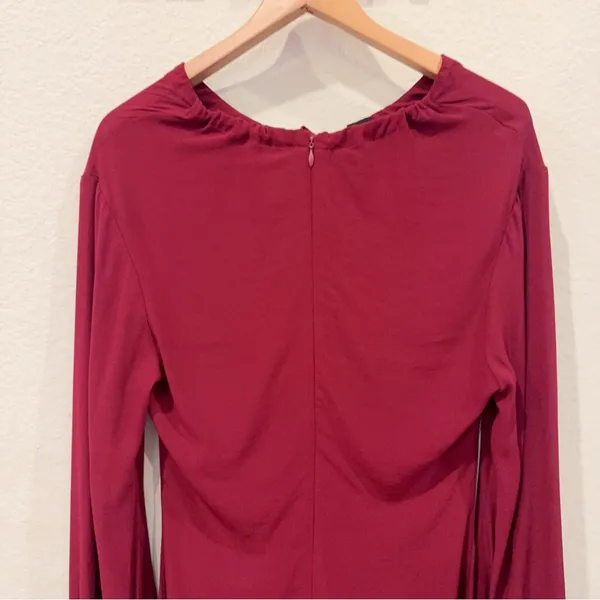 STAUD Wine Red Mini Dress Black Scallop Keyhole Long Sleeve XS - Image 5