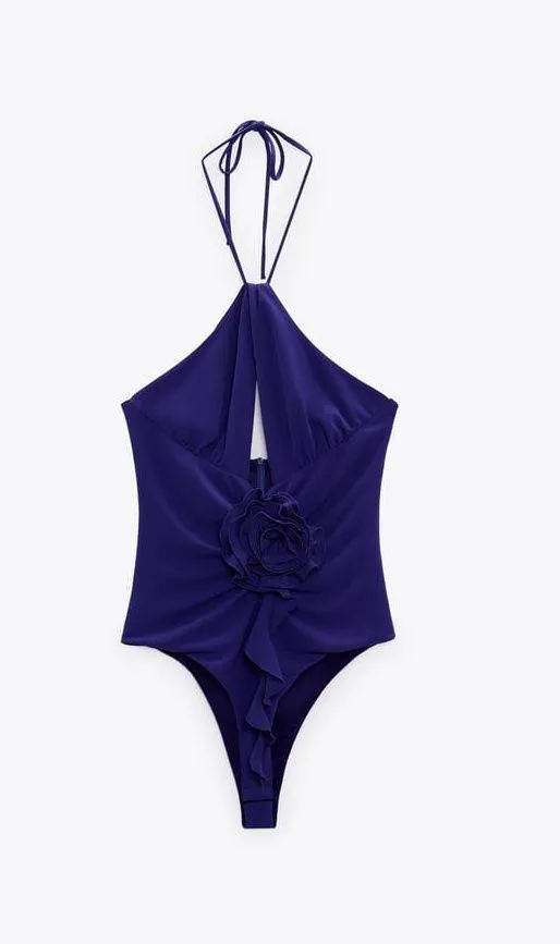 ZARA NWT Purple FLORAL HALTER BODYSUIT - Image 6