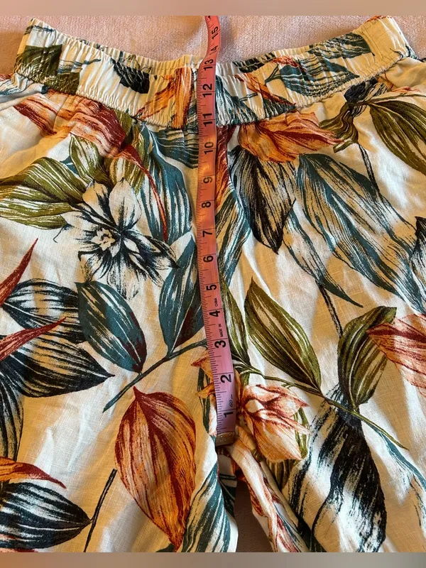C&C California linen tropical print wide leg crop pants elastic waist size M - Image 6