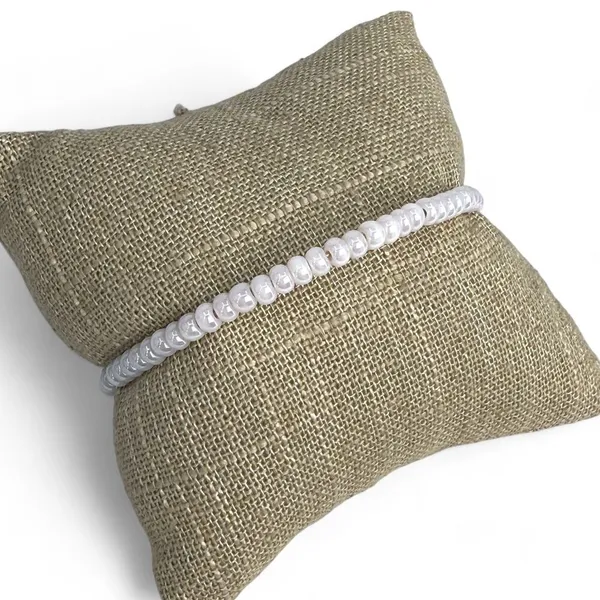 Alex and Ani Beaded Bangle Bracelet Pearly White Seed Beads - Image 4