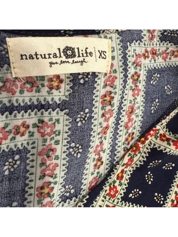 Natural Life Collette Tiered Maxi Dress Navy Scarf Print Size XS Beachy Boho - Image 8