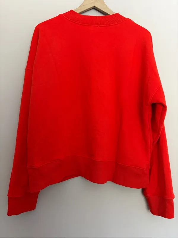 Evereve Andi Snap Button Henley Pullover Sweatshirt Coral XL - Image 3