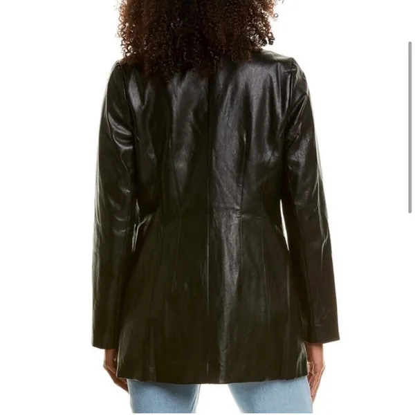 Line & Dot River Vegan Faux Leather Longline Blazer Jacket Size Small Black - Image 3