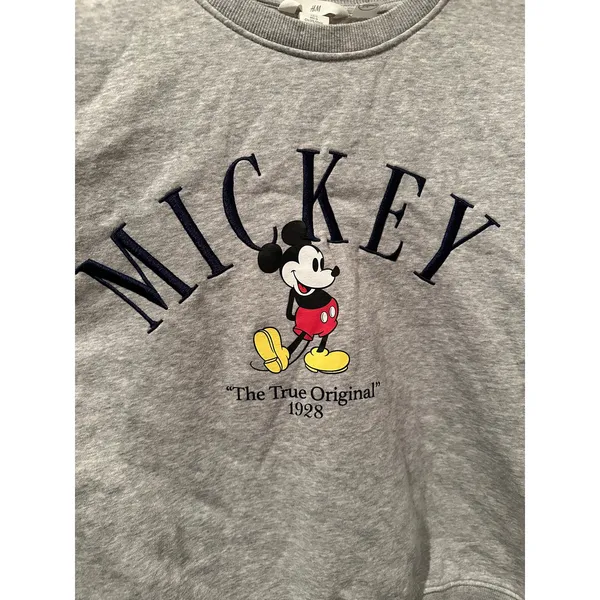 NWOT H&M Disney Mickey Mouse Grey Crewneck Sweatshirt L - Image 3