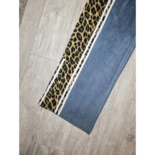 Y2K Baggy Pants Leopard-Trim Blue Joggers - Women's Medium - Image 3