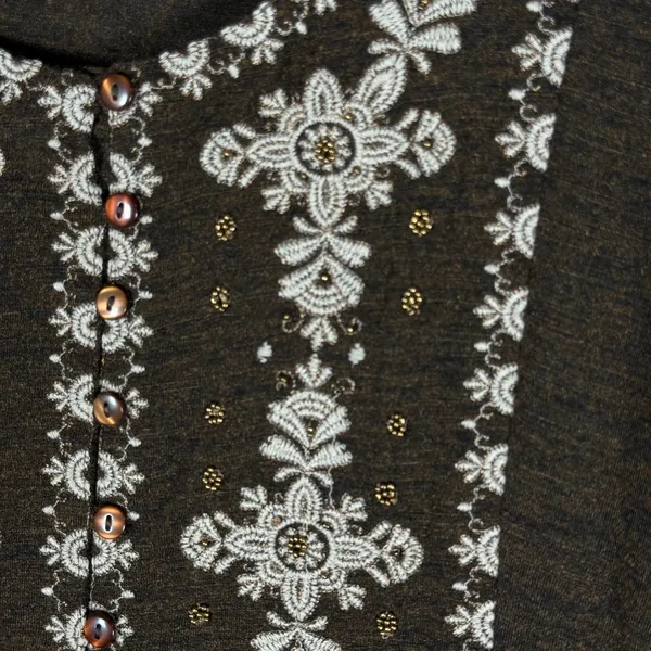 Sweet Magnolia Embroidered Long Sleeve Midi Dress M Brown Boho Peasant Cottage - Image 5