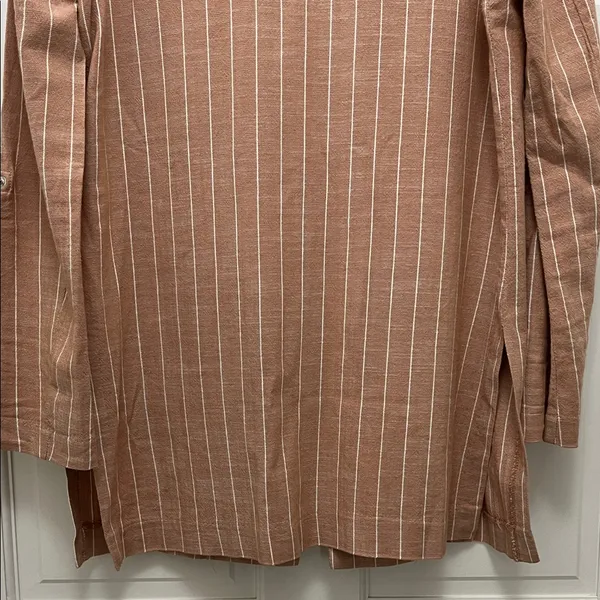 Stradivarius Brown and White Striped One Button Closure Casual Blazer - Sz Small - Image 14