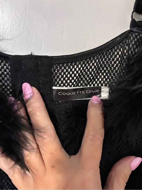 Coquette Diva Black Feather Trim Mini Dress Size 1x/2x Like New - Image 3