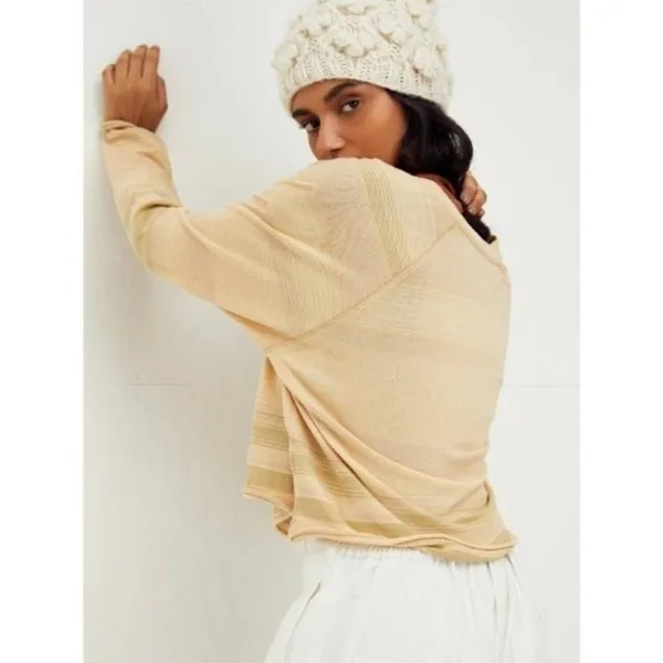 Free People We The‎ Free Baja Striped Long Sleeve T-Shirt in Prosecco Size L NWT - Image 2