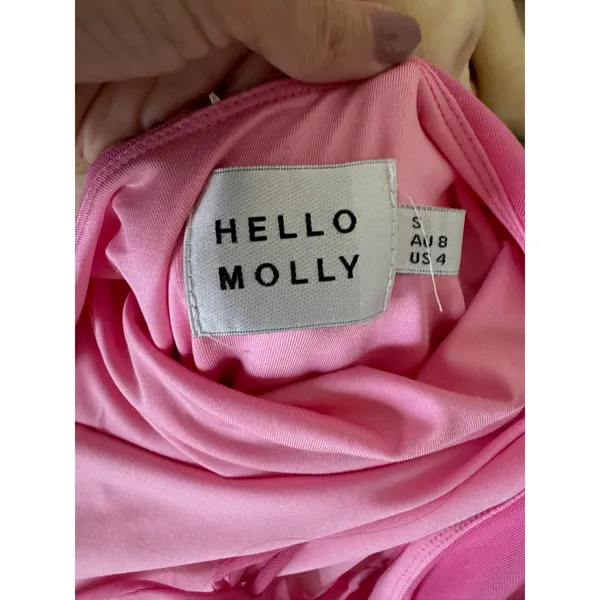 Hello Molly Tie Back Open Back Ruffle Mini Dress Pink Size Small - Image 7